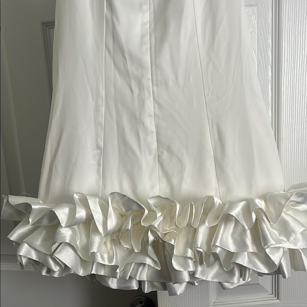 White Satin Ruffle Dress - Picture 6 of 7